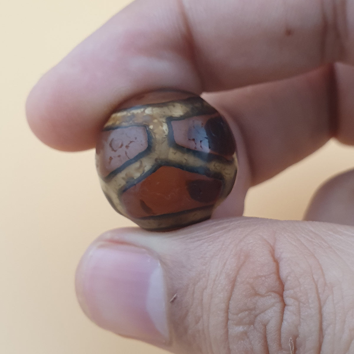 Vintage Agate Carnelian Amulet Beads Lot of 2 Rare Pattern Pieces