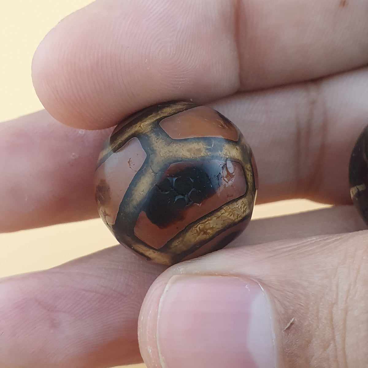 Vintage Agate Carnelian Amulet Beads Lot of 2 Rare Pattern Pieces