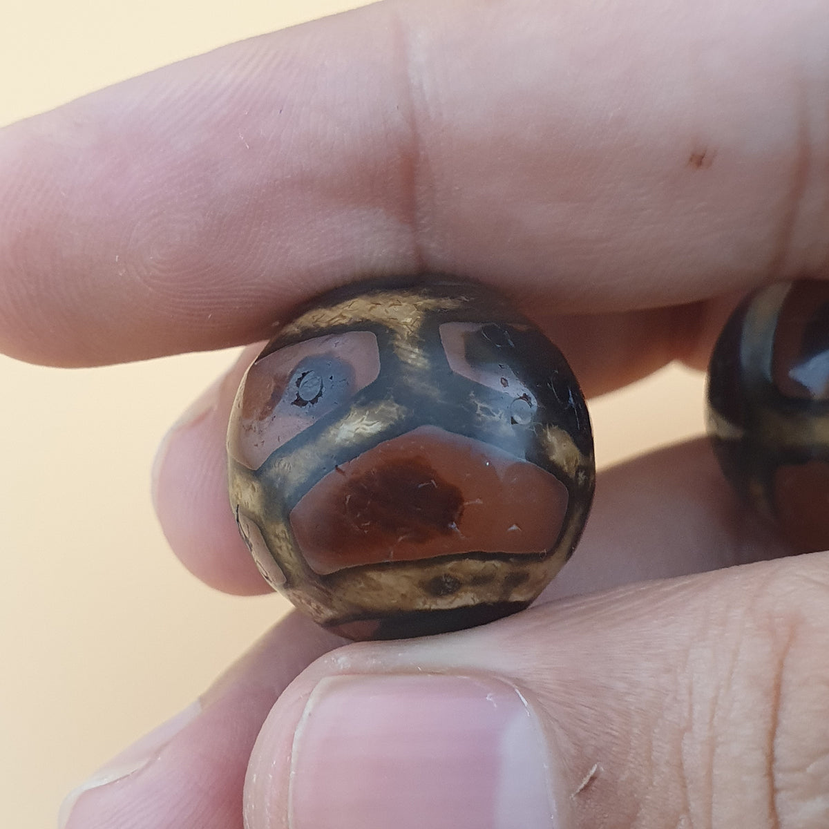 Vintage Agate Carnelian Amulet Beads Lot of 2 Rare Pattern Pieces