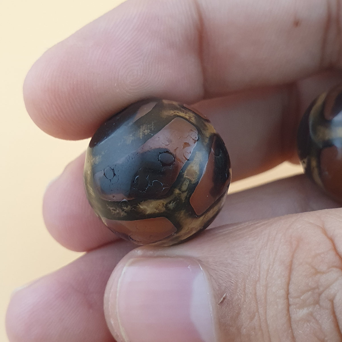 Vintage Agate Carnelian Amulet Beads Lot of 2 Rare Pattern Pieces