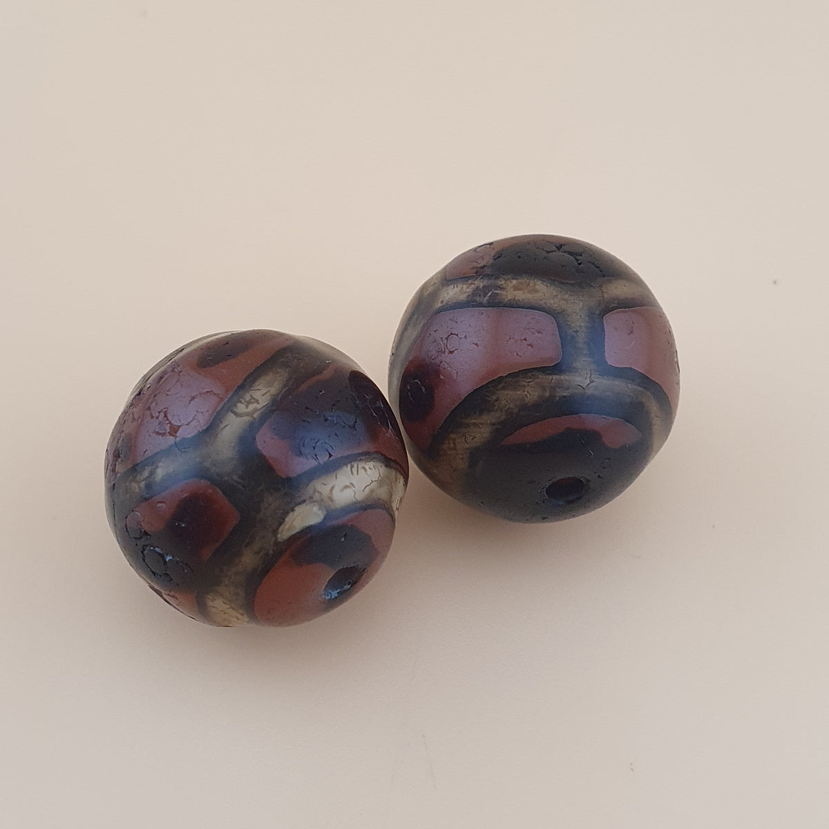 Vintage Agate Carnelian Amulet Beads Lot of 2 Rare Pattern Pieces
