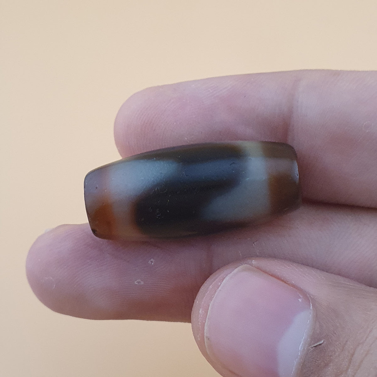 Vintage Himalayan Tibetan 2 Eyes & ZigZag Pattern Agate Bead Lot Of 4