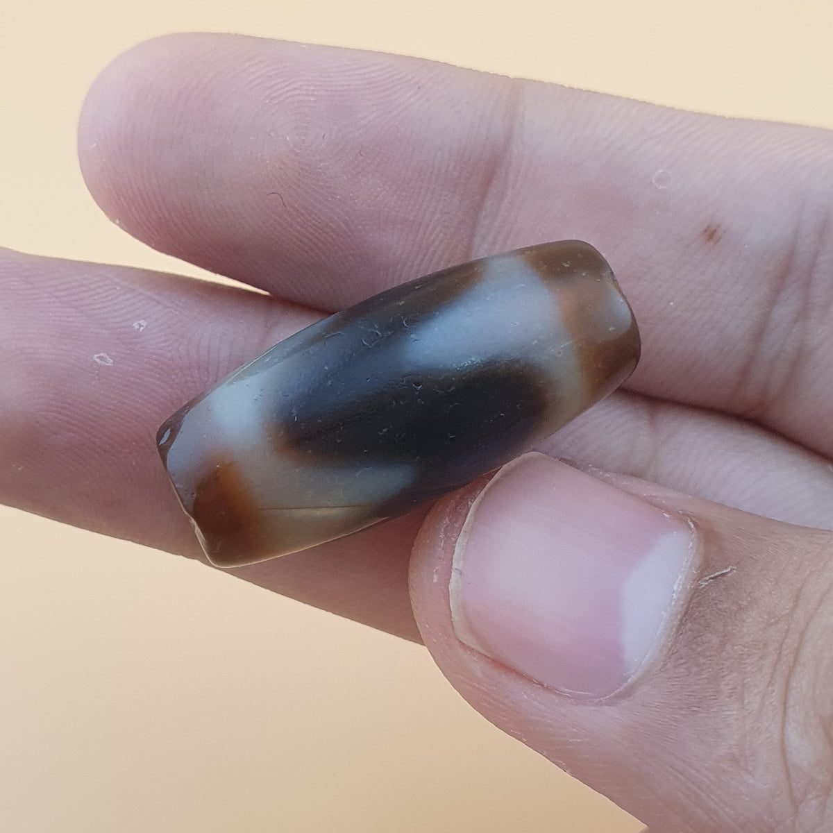 Vintage Himalayan Tibetan 2 Eyes & ZigZag Pattern Agate Bead Lot Of 4