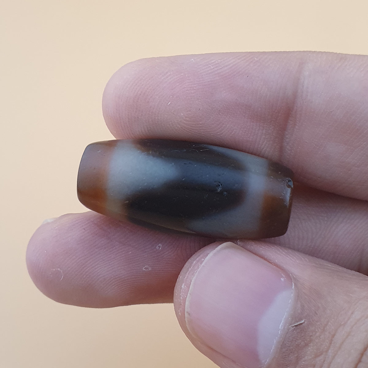 Vintage Himalayan Tibetan 2 Eyes & ZigZag Pattern Agate Bead Lot Of 4