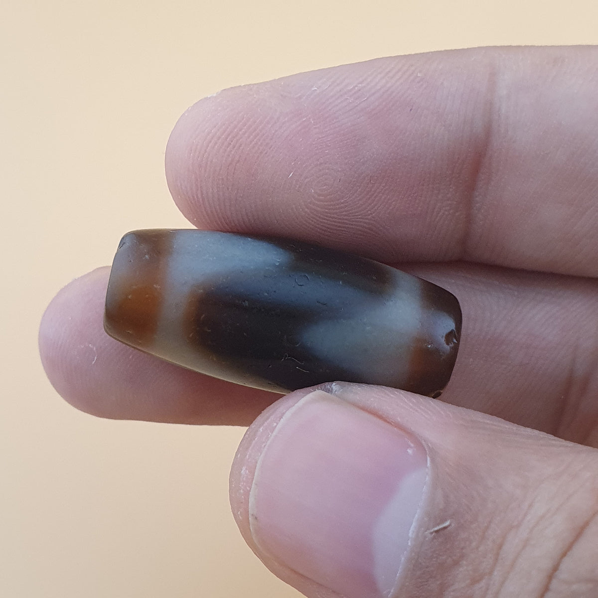 Vintage Himalayan Tibetan 2 Eyes & ZigZag Pattern Agate Bead Lot Of 4