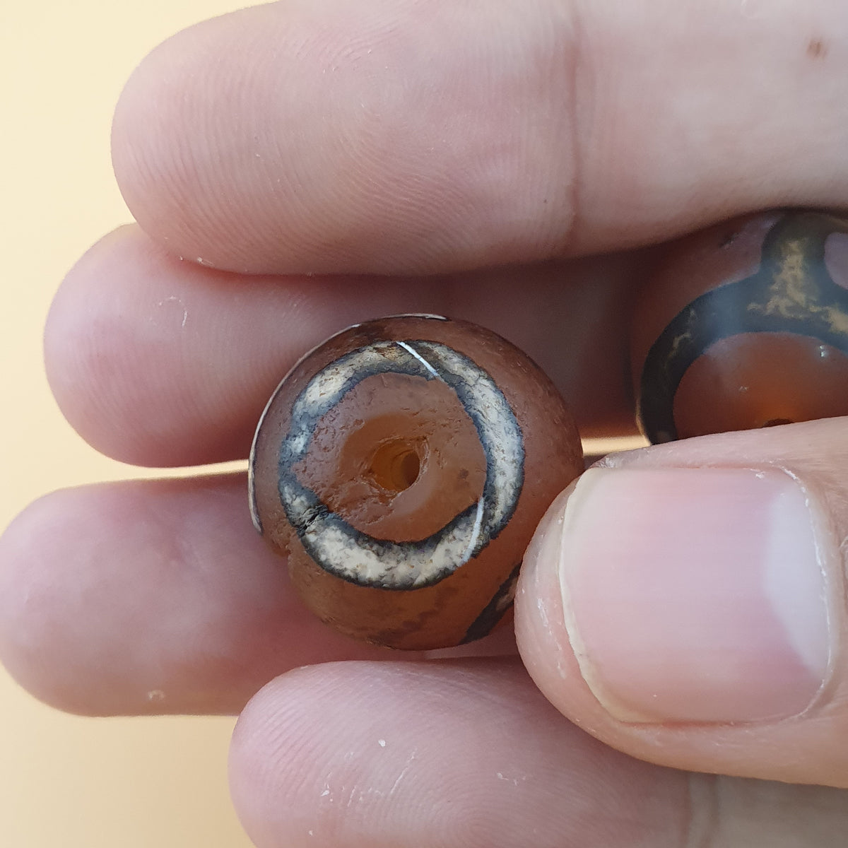 Vintage Etched Carnelian Agate Beads Tribal Gemstone Lot of 3