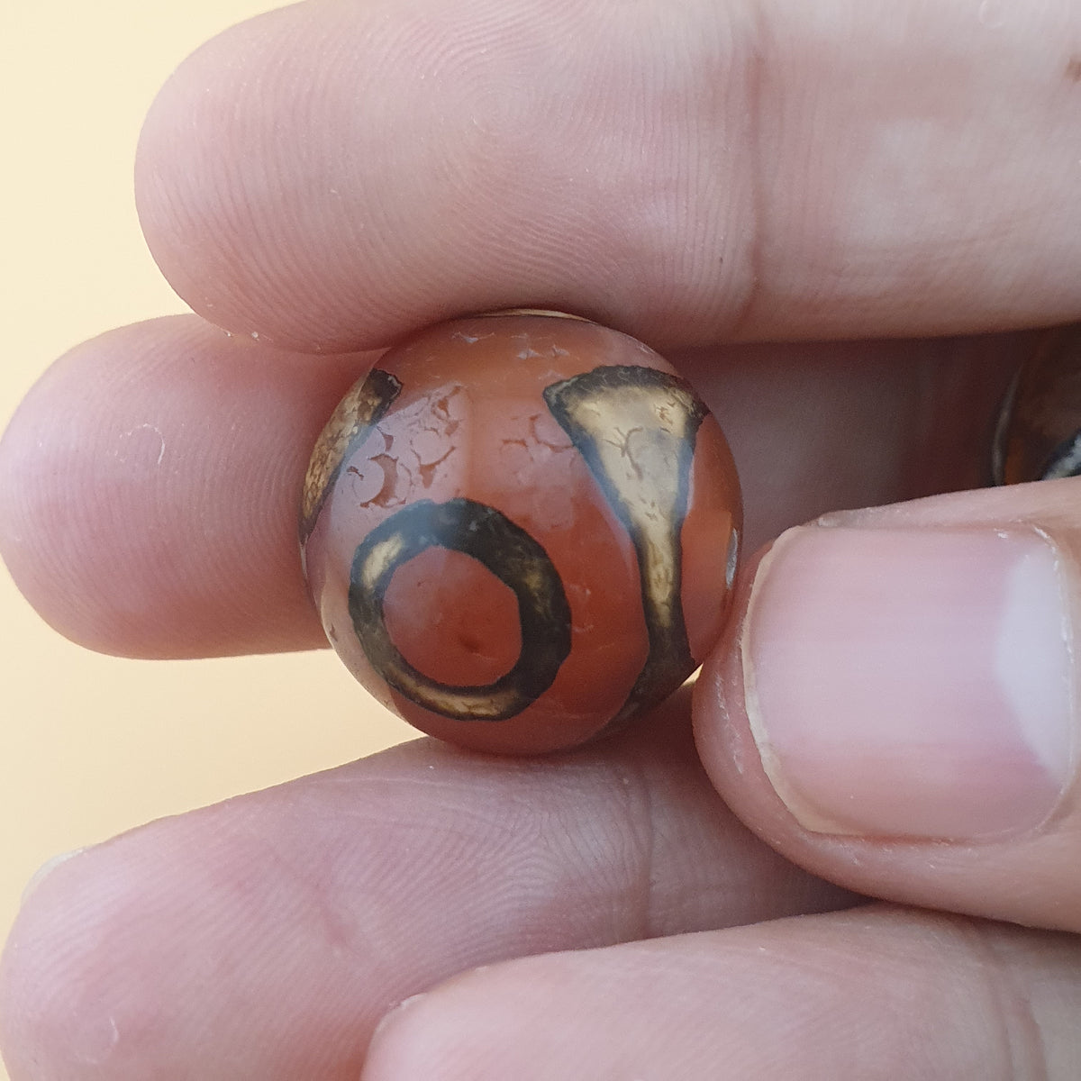 Vintage Etched Carnelian Agate Beads Tribal Gemstone Lot of 3