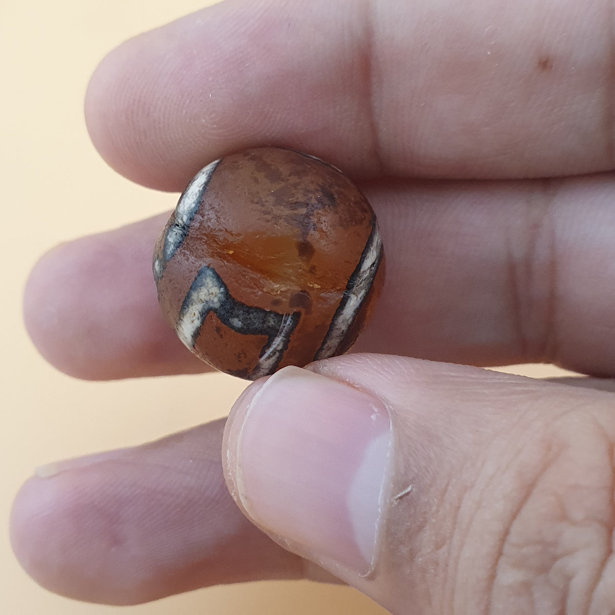 Vintage Etched Carnelian Agate Beads Tribal Gemstone Lot of 3