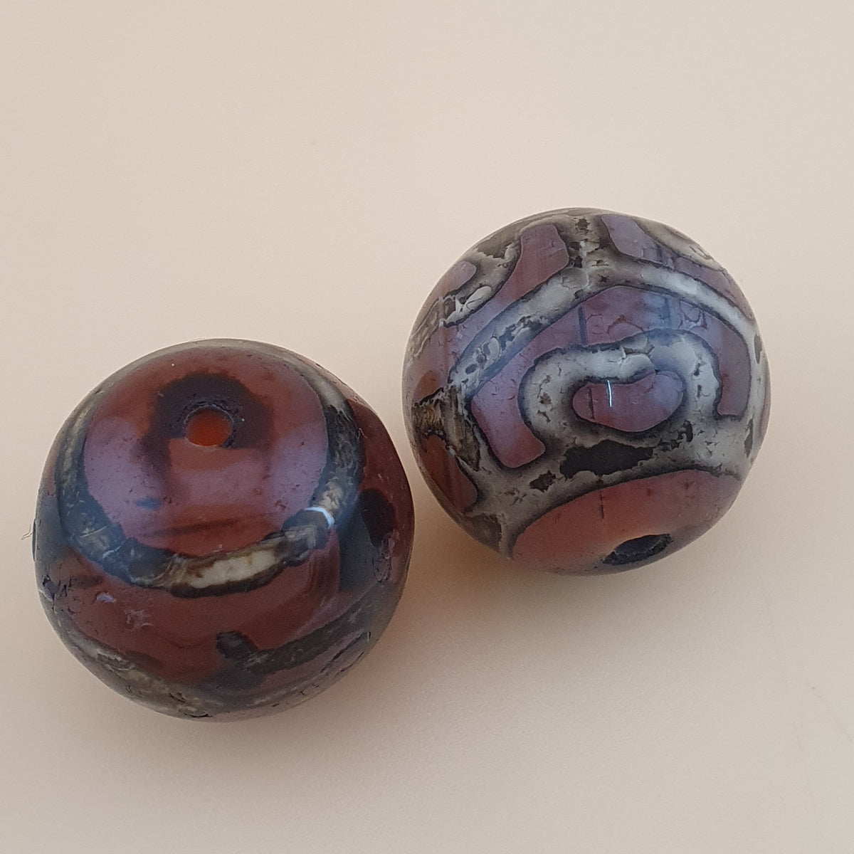 Rare Vintage Etched Carnelian Agate Beads Lot of 2