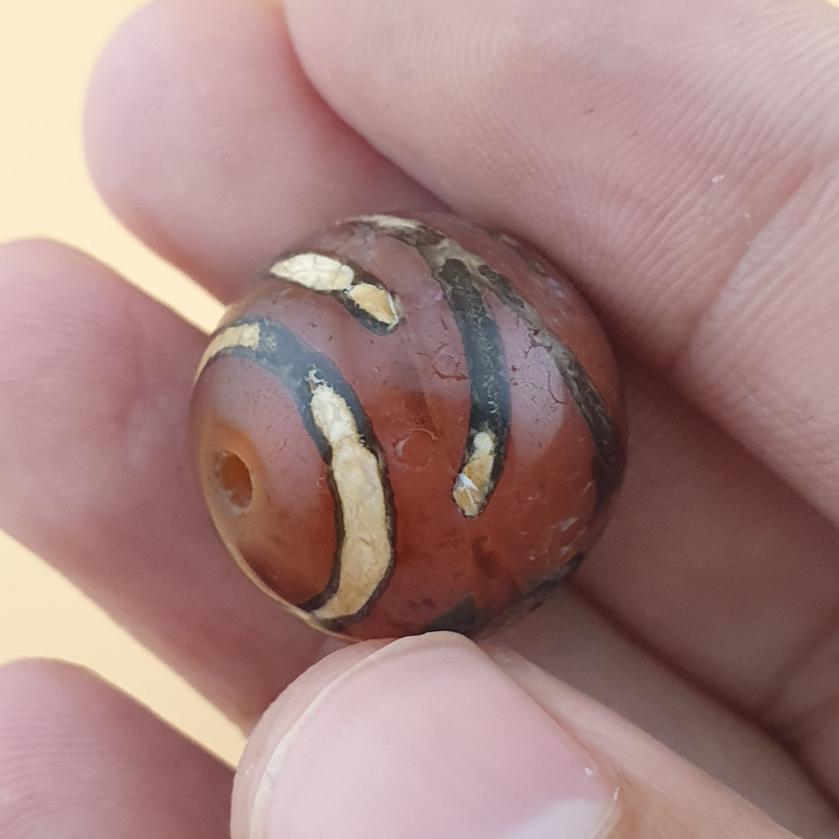 Rare Vintage Etched Carnelian Agate Beads Lot of 2