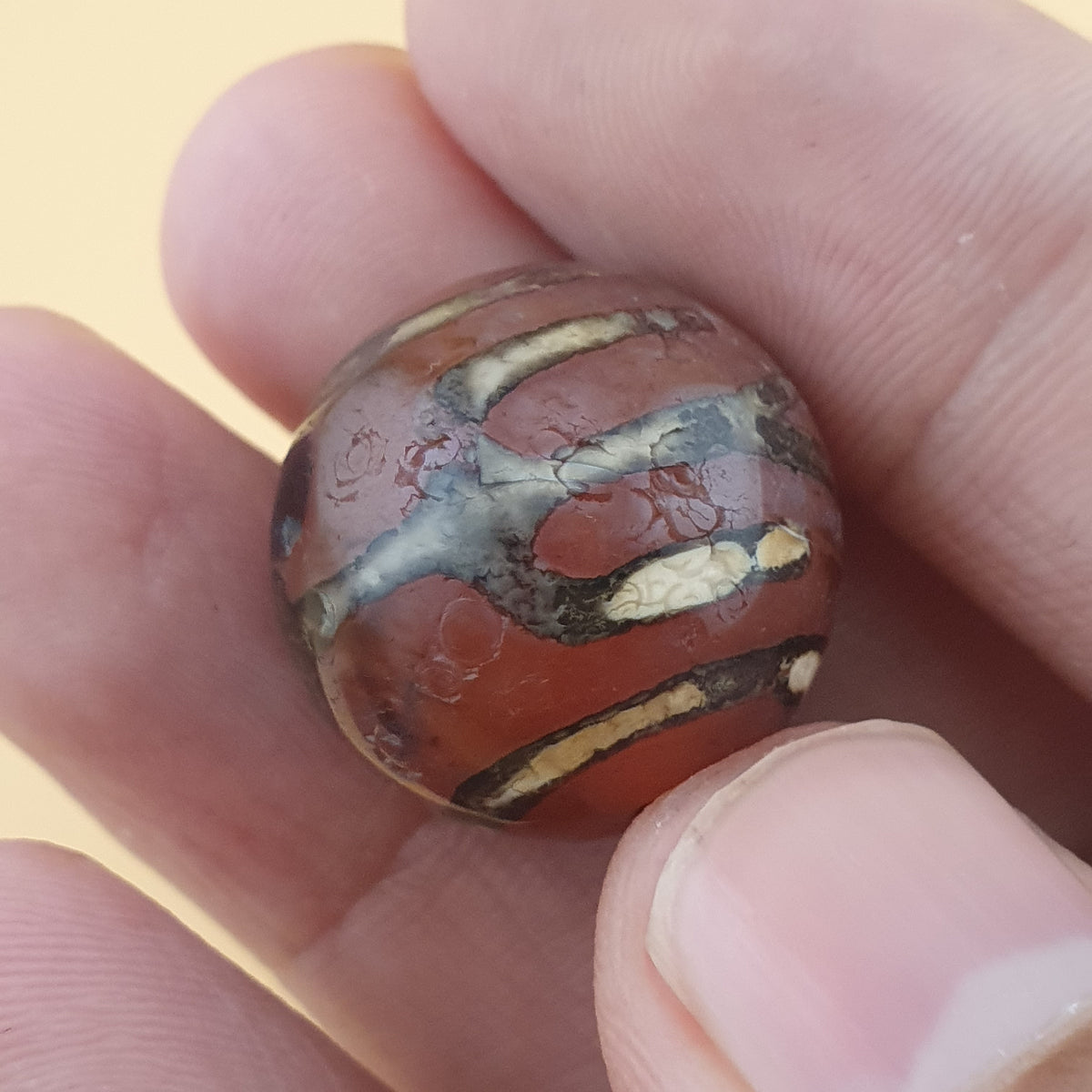 Rare Vintage Etched Carnelian Agate Beads Lot of 2