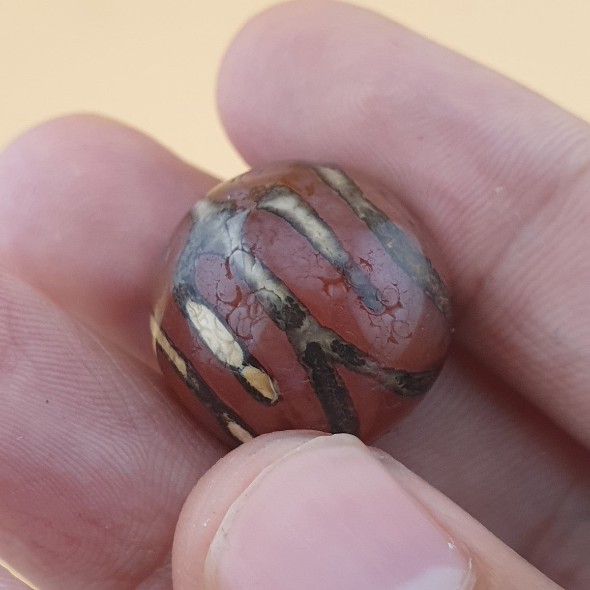 Rare Vintage Etched Carnelian Agate Beads Lot of 2