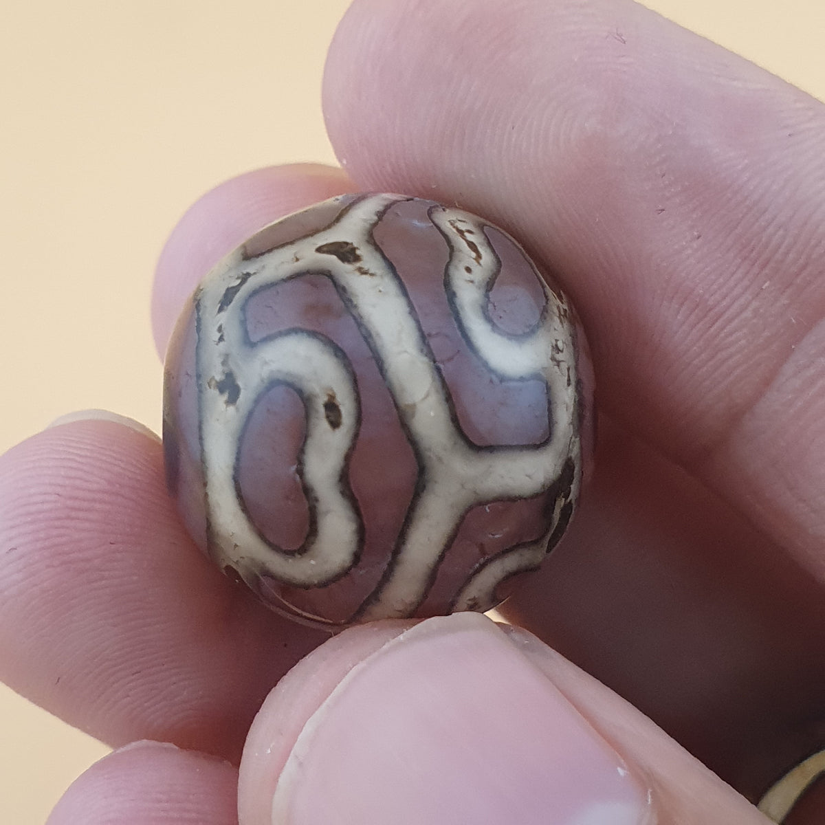 Rare Vintage Etched Carnelian Agate Beads Lot of 2