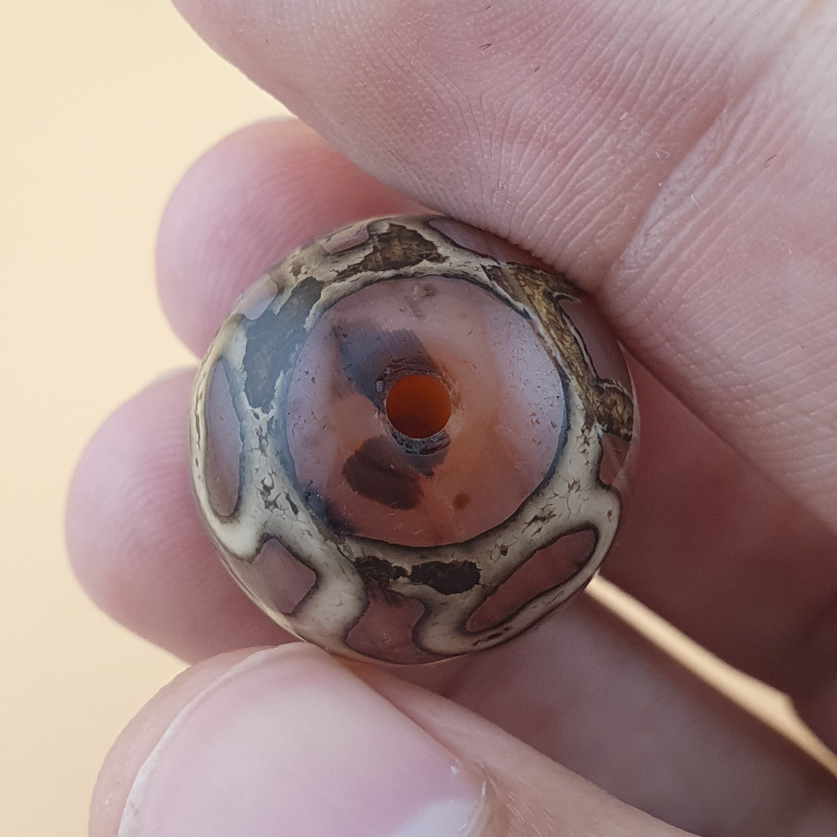 Rare Vintage Etched Carnelian Agate Beads Lot of 2