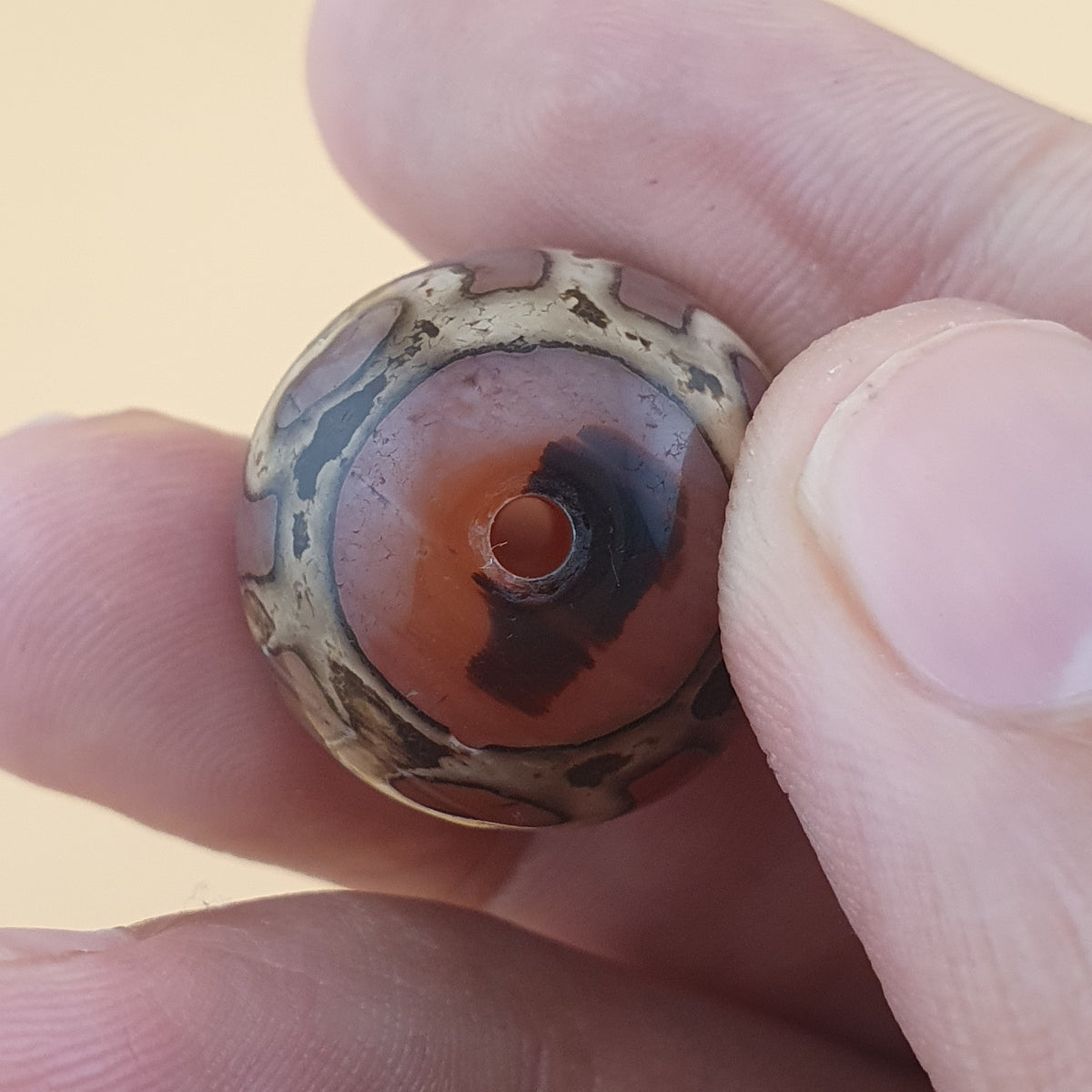 Rare Vintage Etched Carnelian Agate Beads Lot of 2