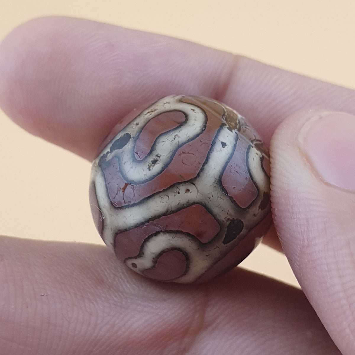 Rare Vintage Etched Carnelian Agate Beads Lot of 2