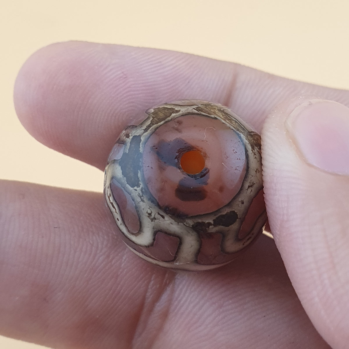 Rare Vintage Etched Carnelian Agate Beads Lot of 2