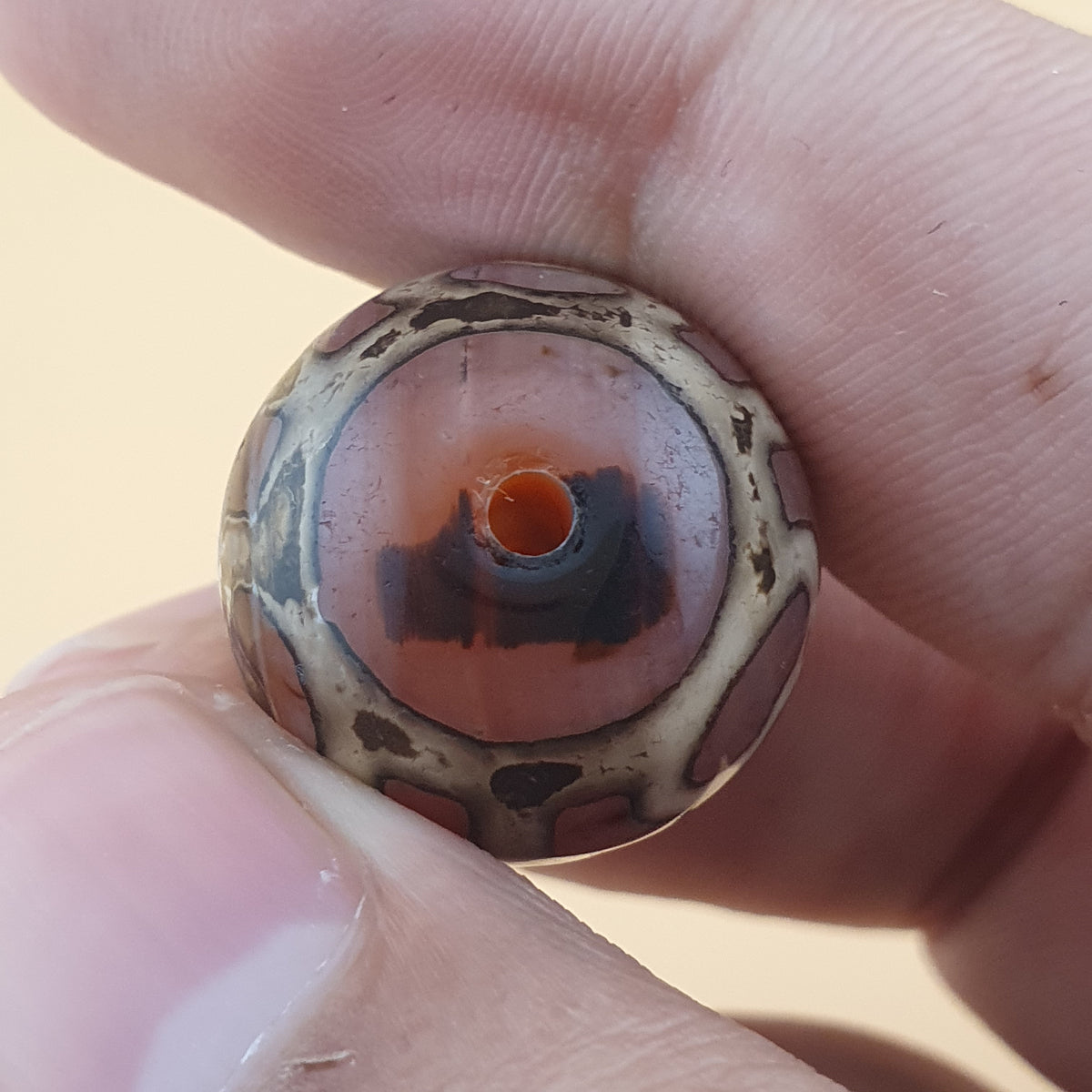 Rare Vintage Etched Carnelian Agate Beads Lot of 2