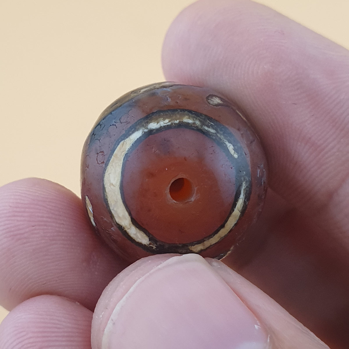Rare Vintage Etched Carnelian Agate Beads Lot of 2