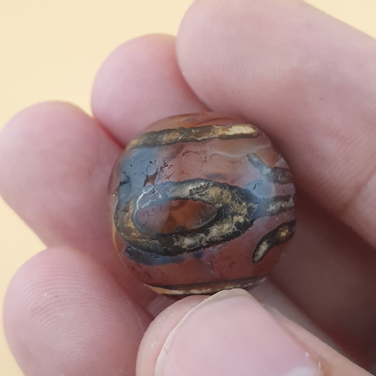 Rare Vintage Etched Carnelian Agate Beads Lot of 2