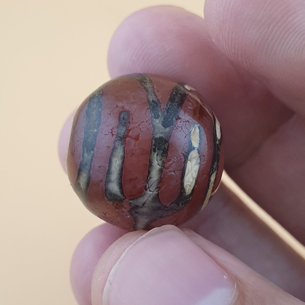 Rare Vintage Etched Carnelian Agate Beads Lot of 2