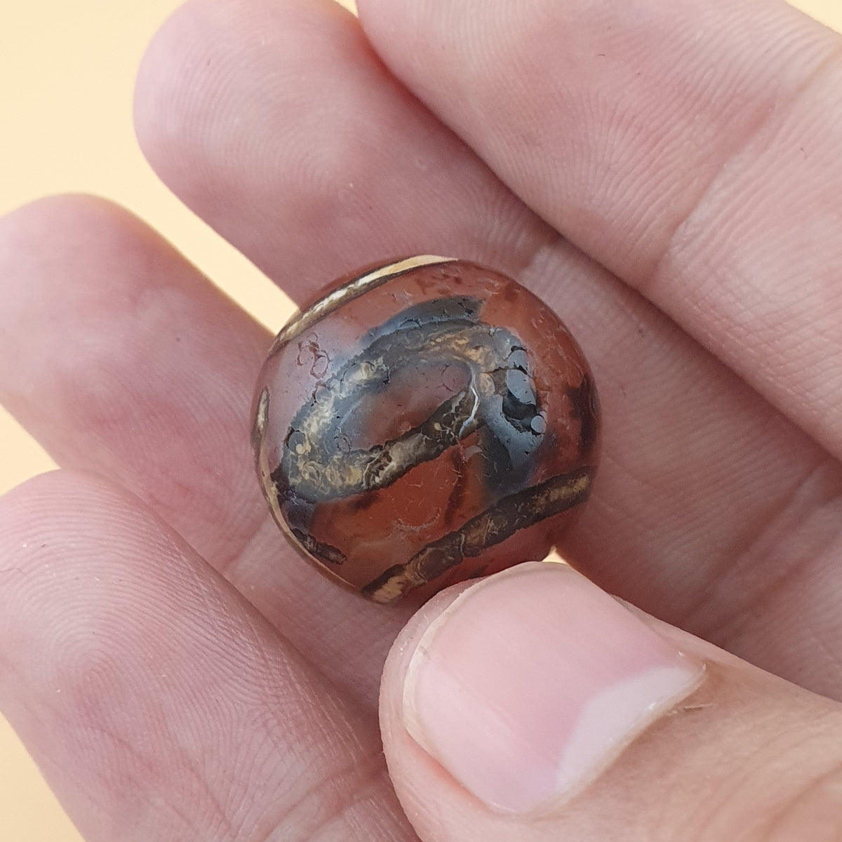 Rare Vintage Etched Carnelian Agate Beads Lot of 2