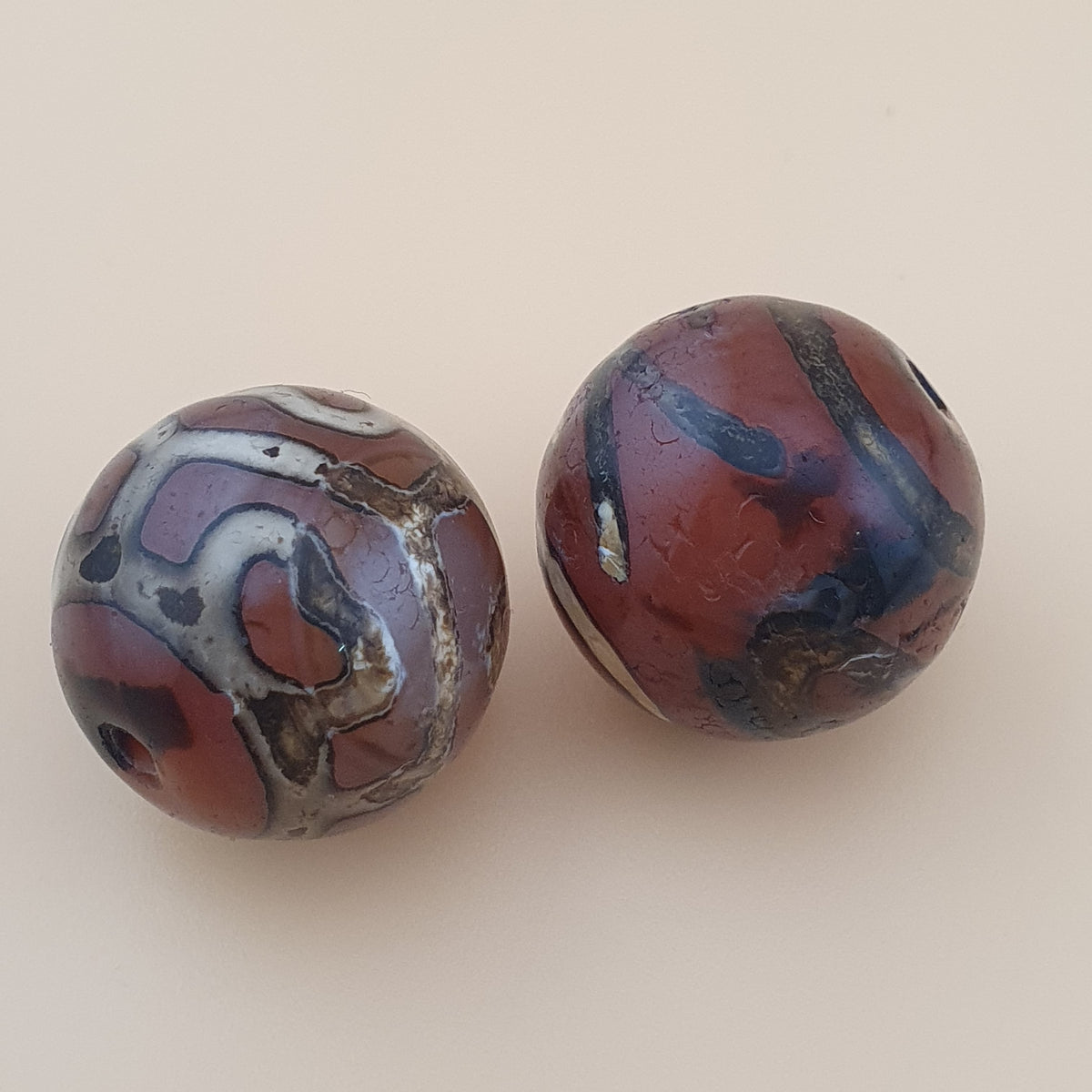 Rare Vintage Etched Carnelian Agate Beads Lot of 2