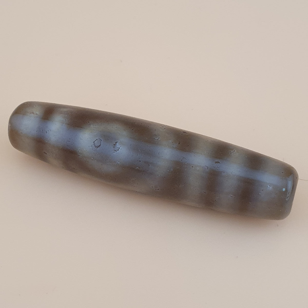 Ancien Amulette Perle Dzi en Agate 2 Yeux Tibétain Himalayen