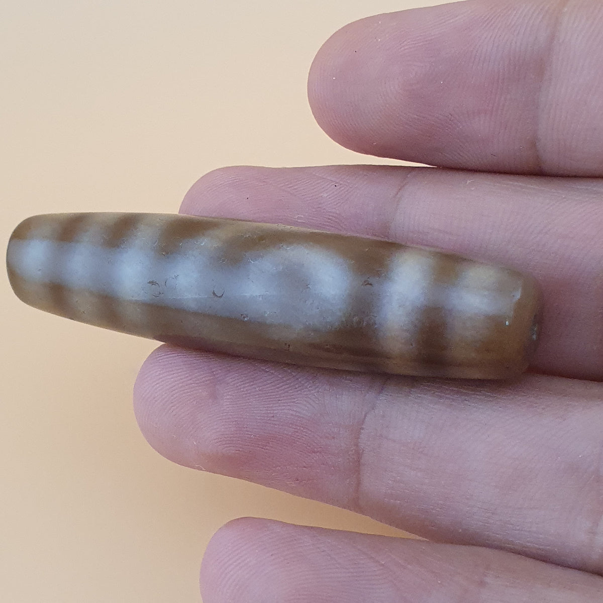 Ancien Amulette Perle Dzi en Agate 2 Yeux Tibétain Himalayen