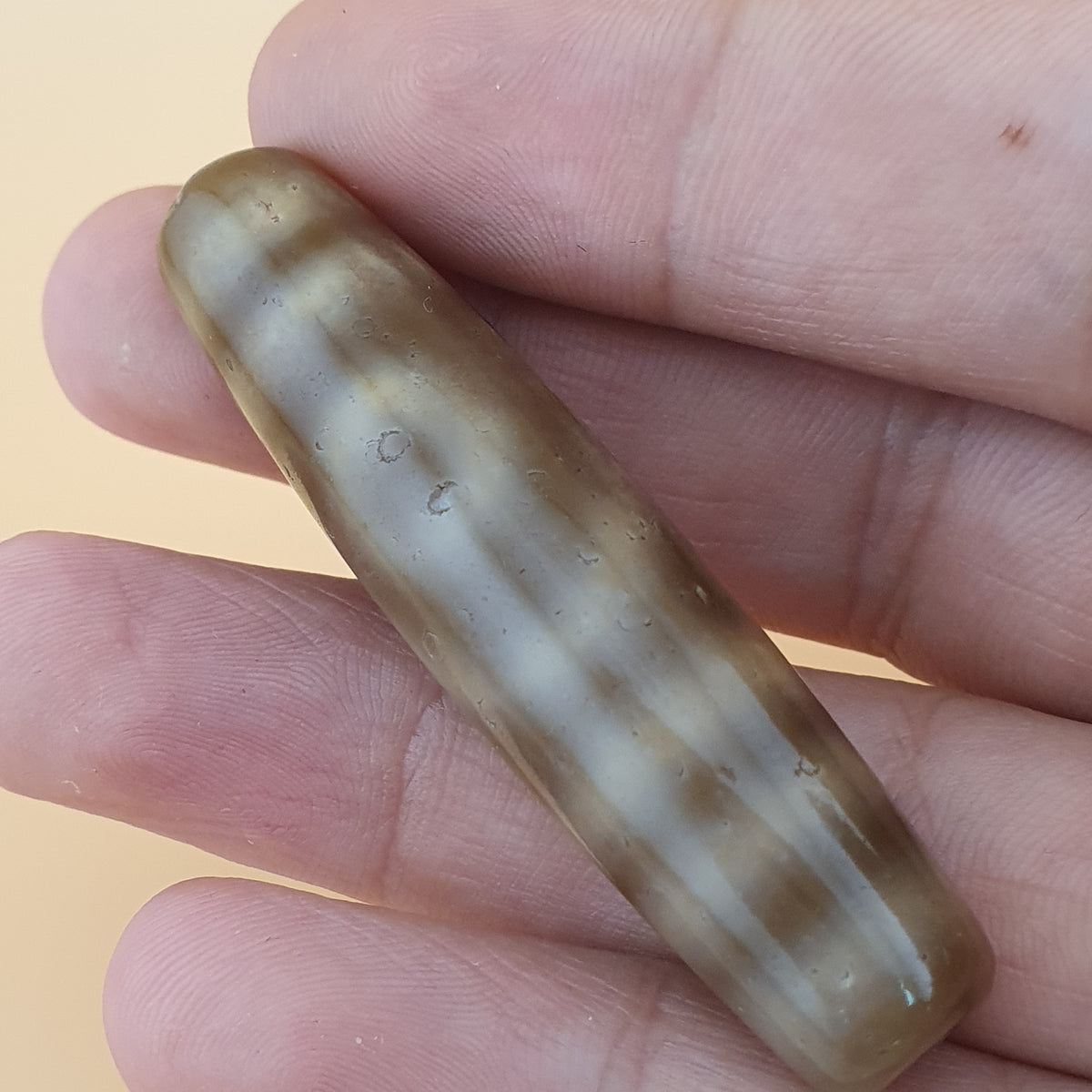 Ancien Amulette Perle Dzi en Agate 2 Yeux Tibétain Himalayen
