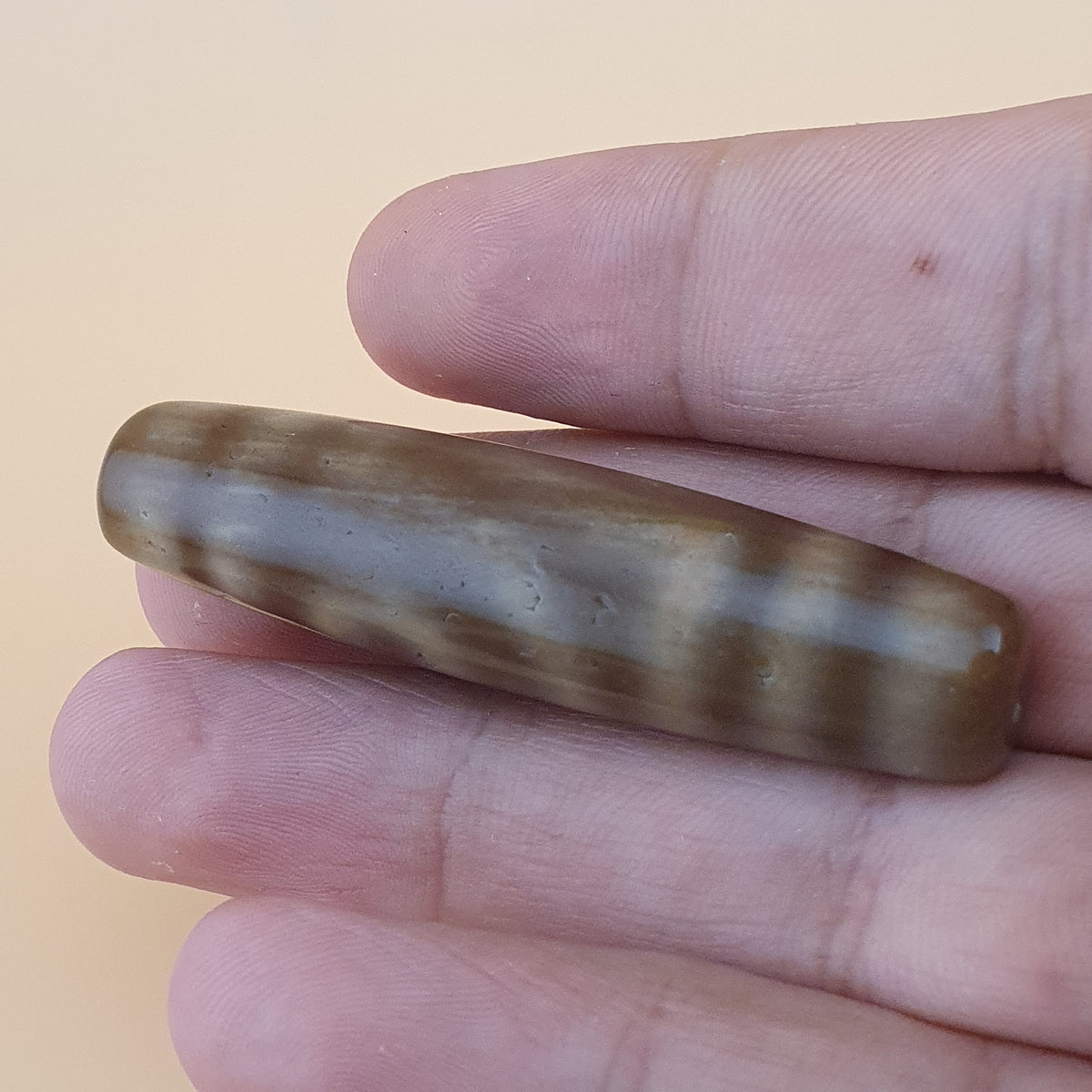 Ancien Amulette Perle Dzi en Agate 2 Yeux Tibétain Himalayen