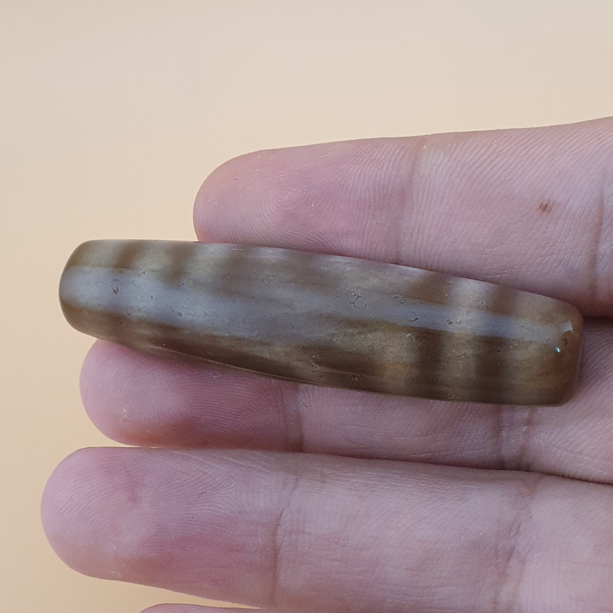 Ancien Amulette Perle Dzi en Agate 2 Yeux Tibétain Himalayen