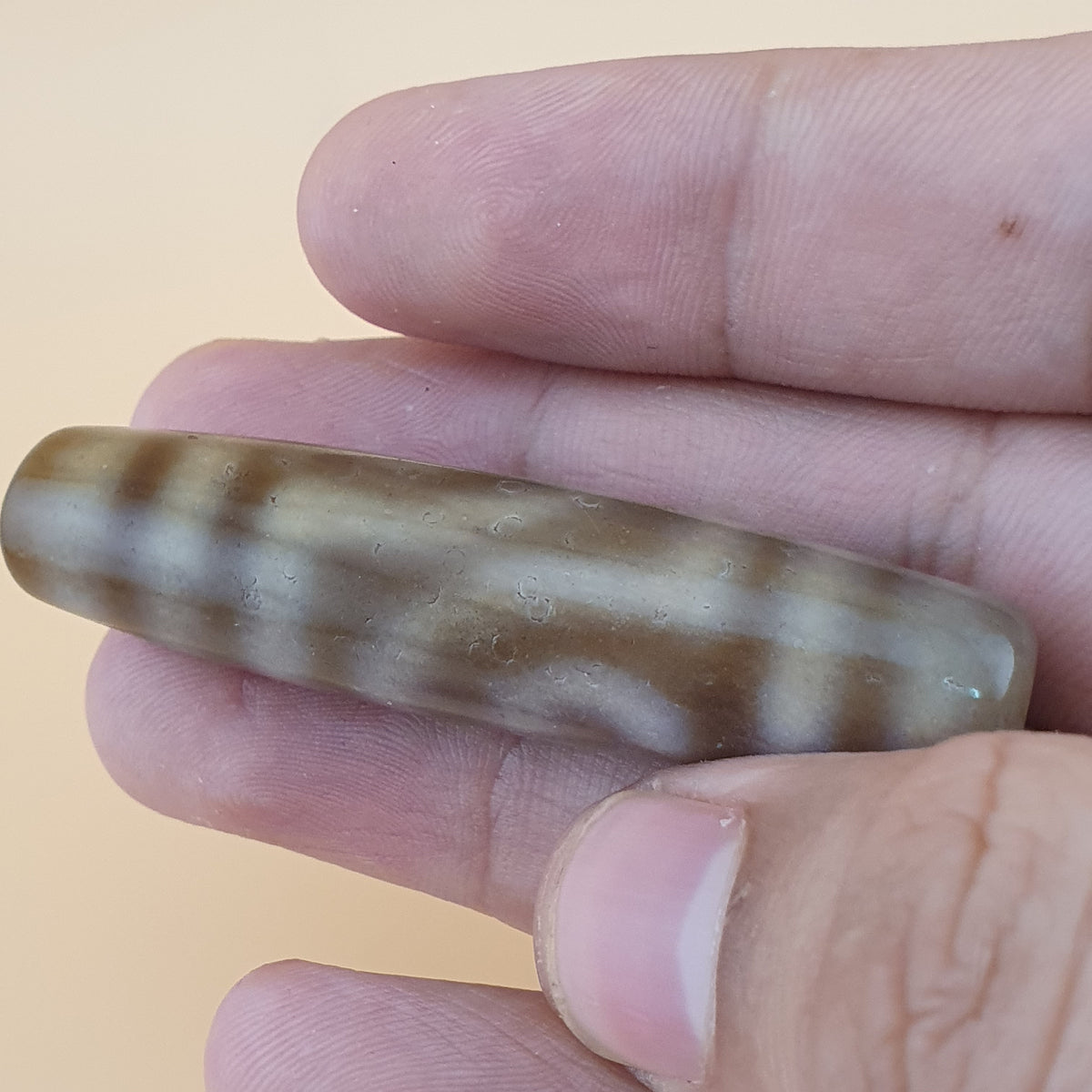 Ancien Amulette Perle Dzi en Agate 2 Yeux Tibétain Himalayen