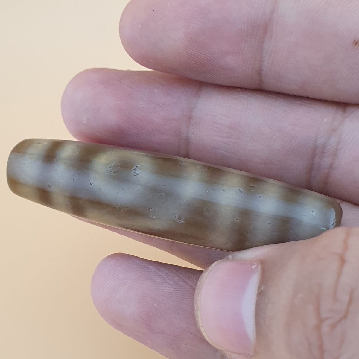 Ancien Amulette Perle Dzi en Agate 2 Yeux Tibétain Himalayen