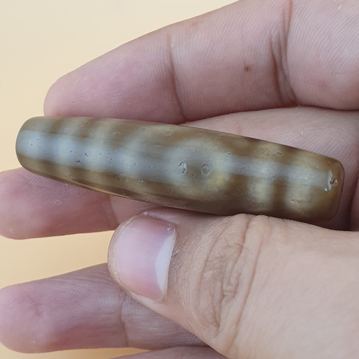 Ancien Amulette Perle Dzi en Agate 2 Yeux Tibétain Himalayen