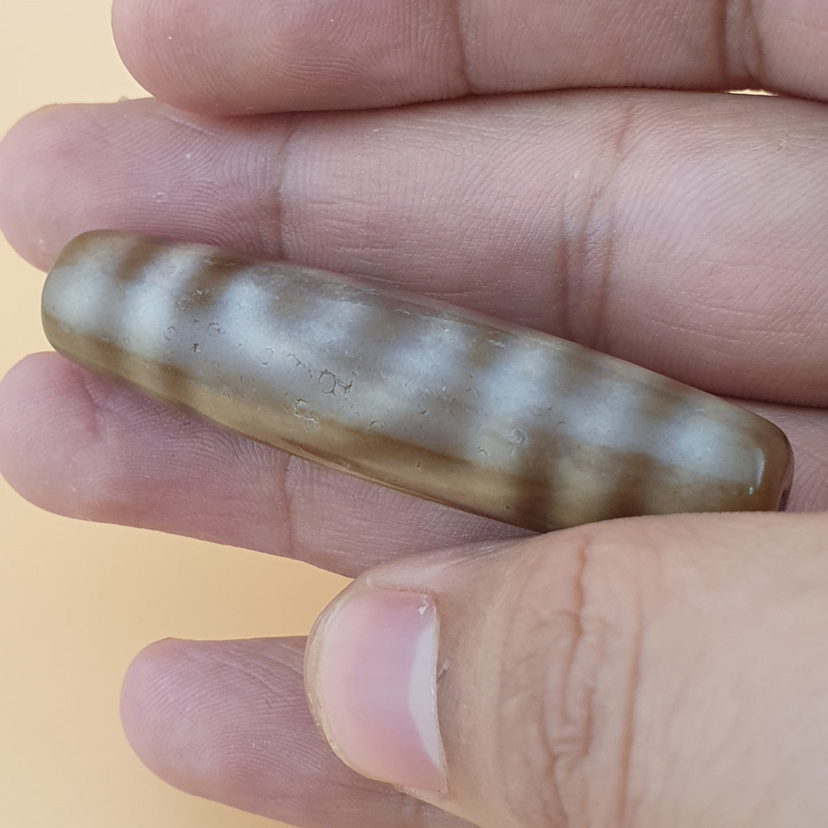 Ancien Amulette Perle Dzi en Agate 2 Yeux Tibétain Himalayen