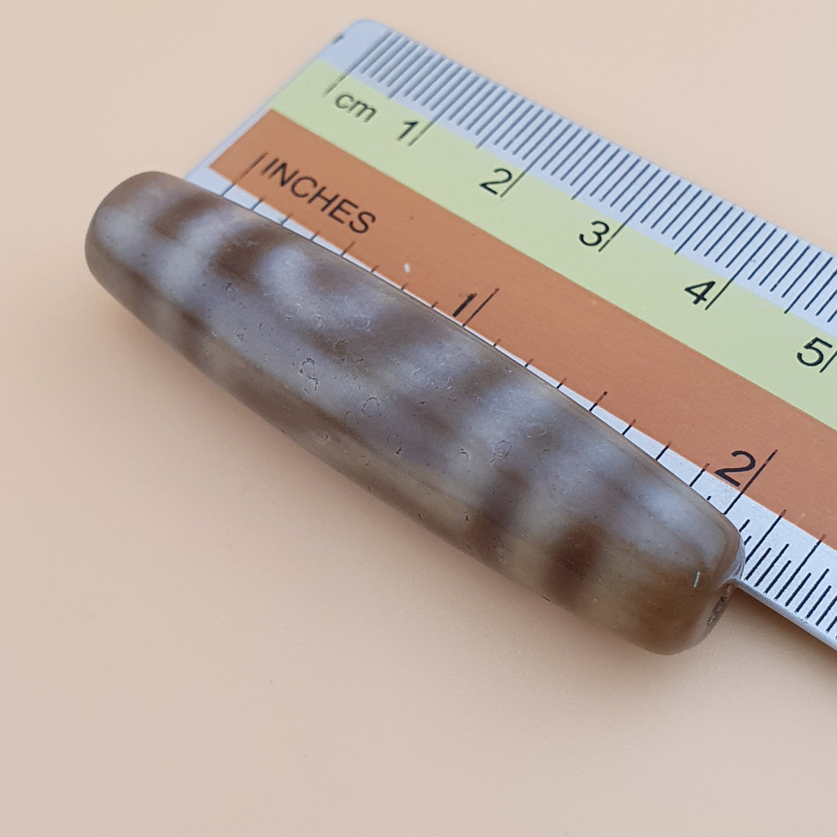 Ancien Amulette Perle Dzi en Agate 2 Yeux Tibétain Himalayen