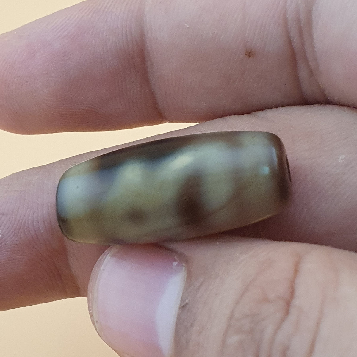 Lot vintage de 3 amulettes Dzi tibétaines en agate de l'Himalaya