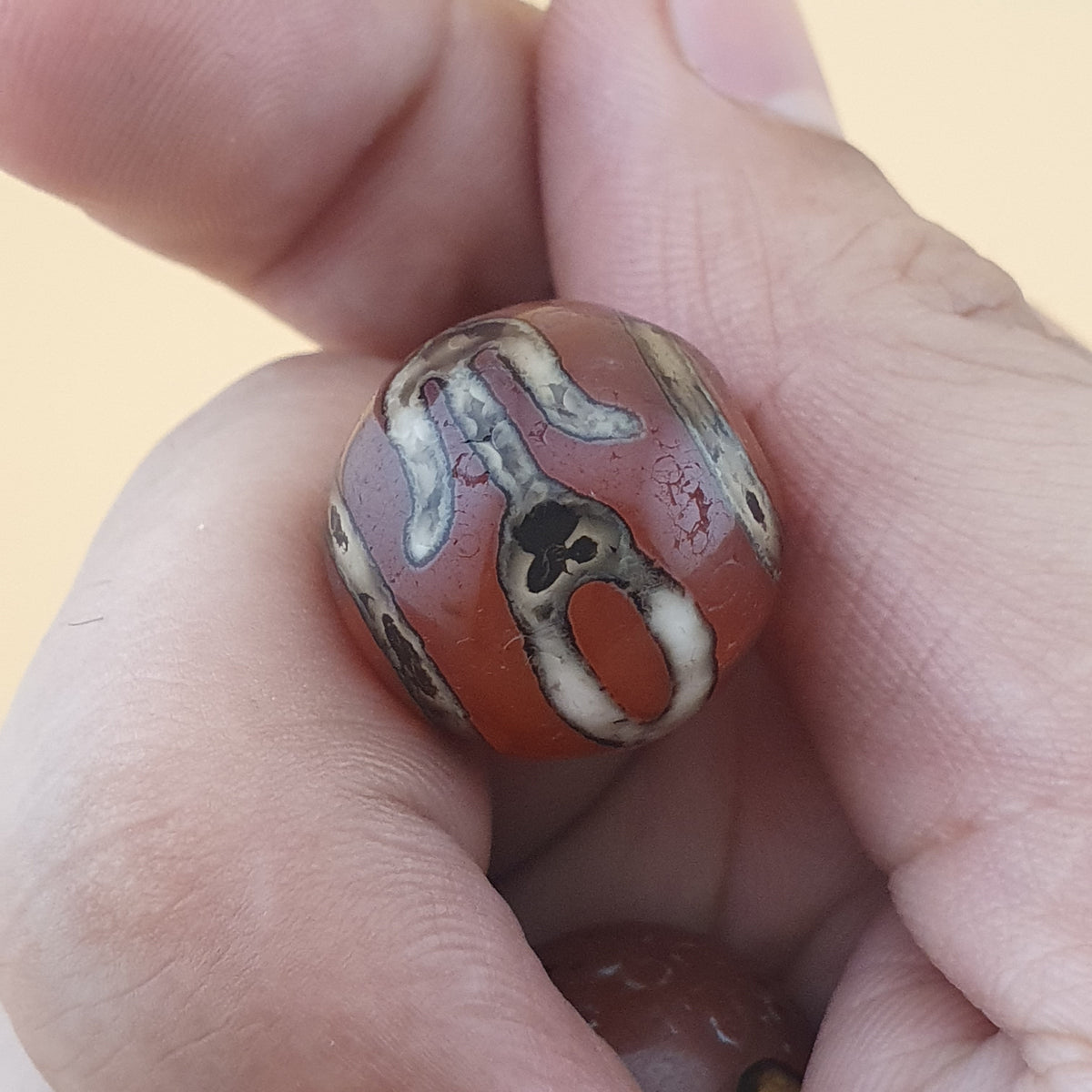 Vintage Lot of 3 Etched Carnelian Agate Unique Pattern Beads Lot