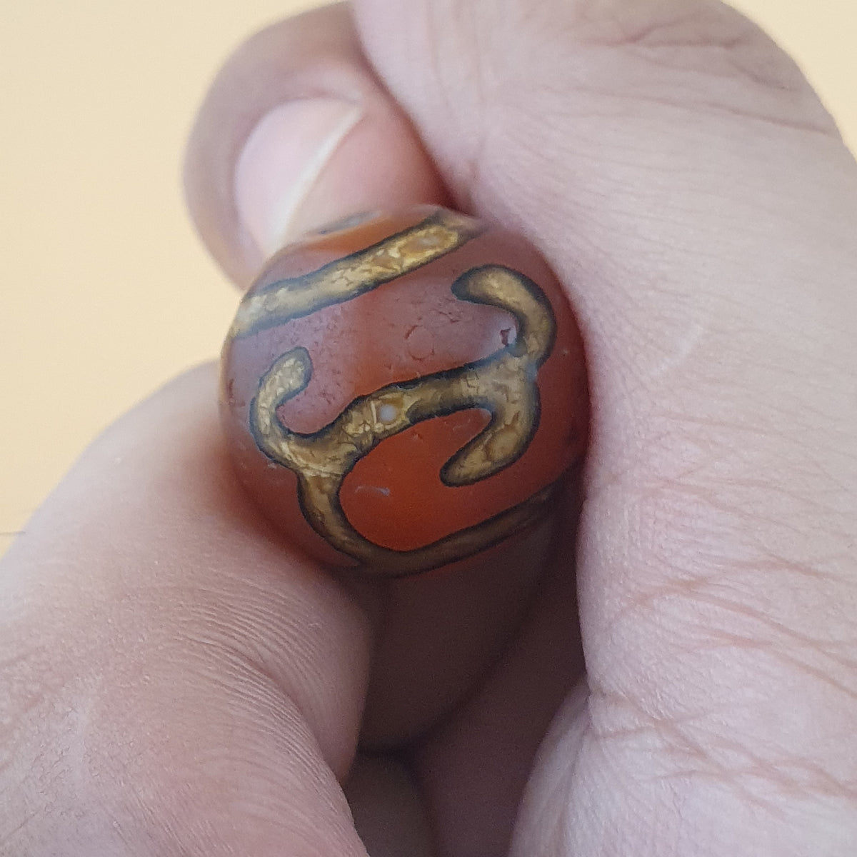Vintage Lot of 3 Etched Carnelian Agate Unique Pattern Beads Lot