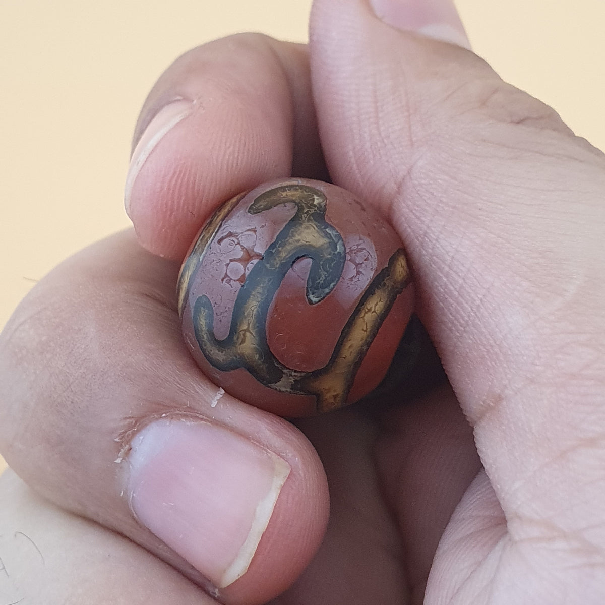 Vintage Lot of 3 Etched Carnelian Agate Unique Pattern Beads Lot