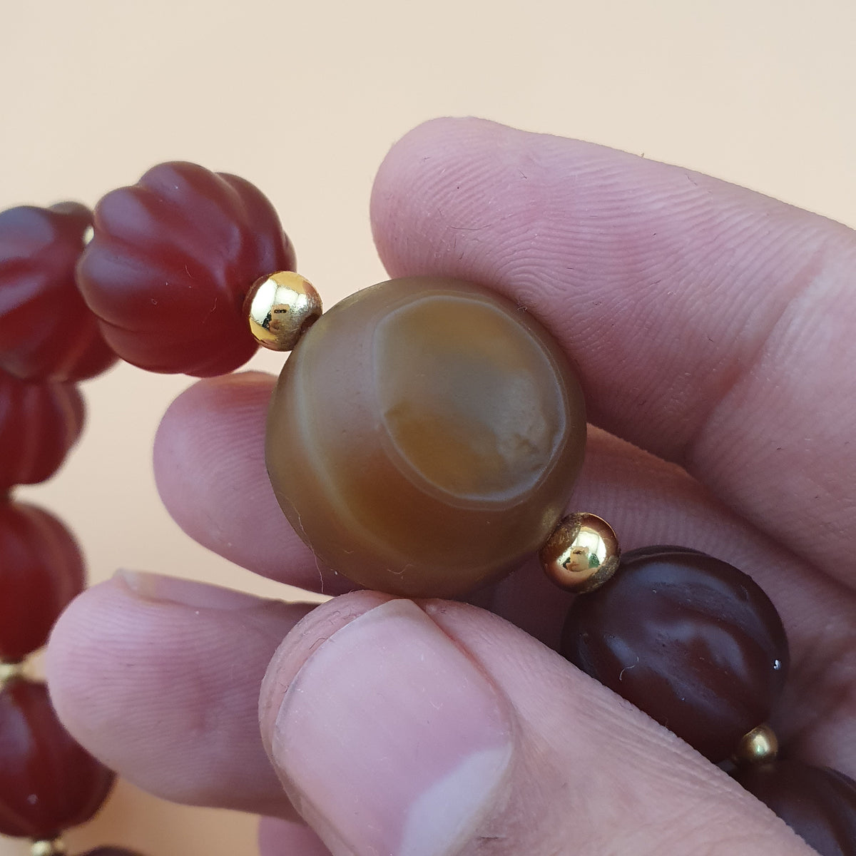 Vintage Melonenform Karneol-Achat mit mongolischem natürlichem Augen-Achat Armband