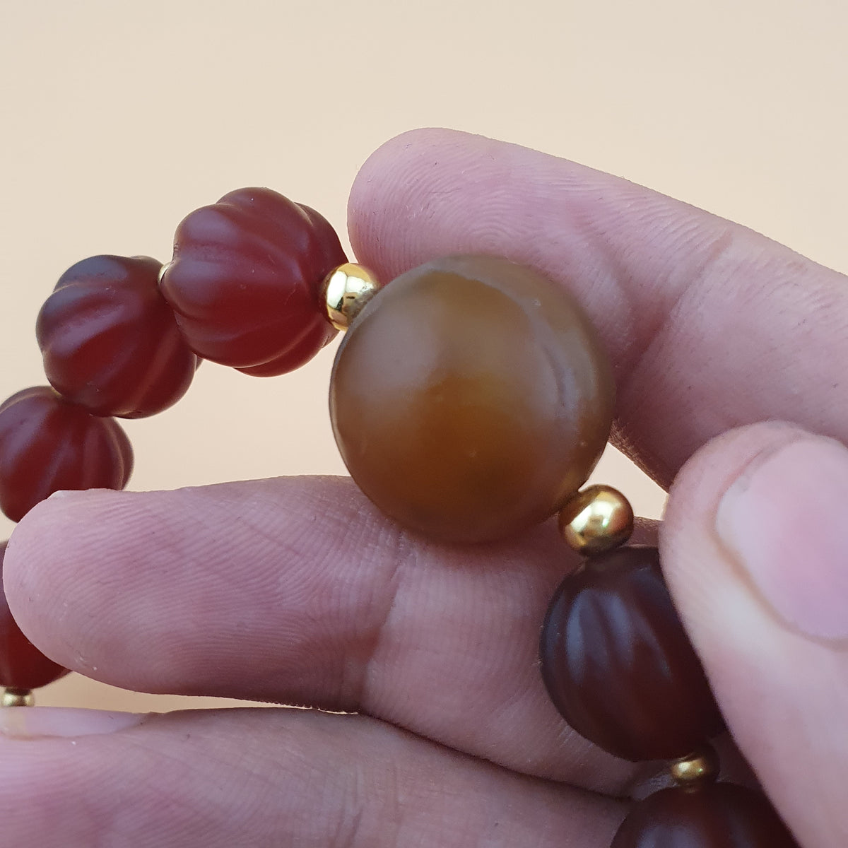Vintage Melonenform Karneol-Achat mit mongolischem natürlichem Augen-Achat Armband