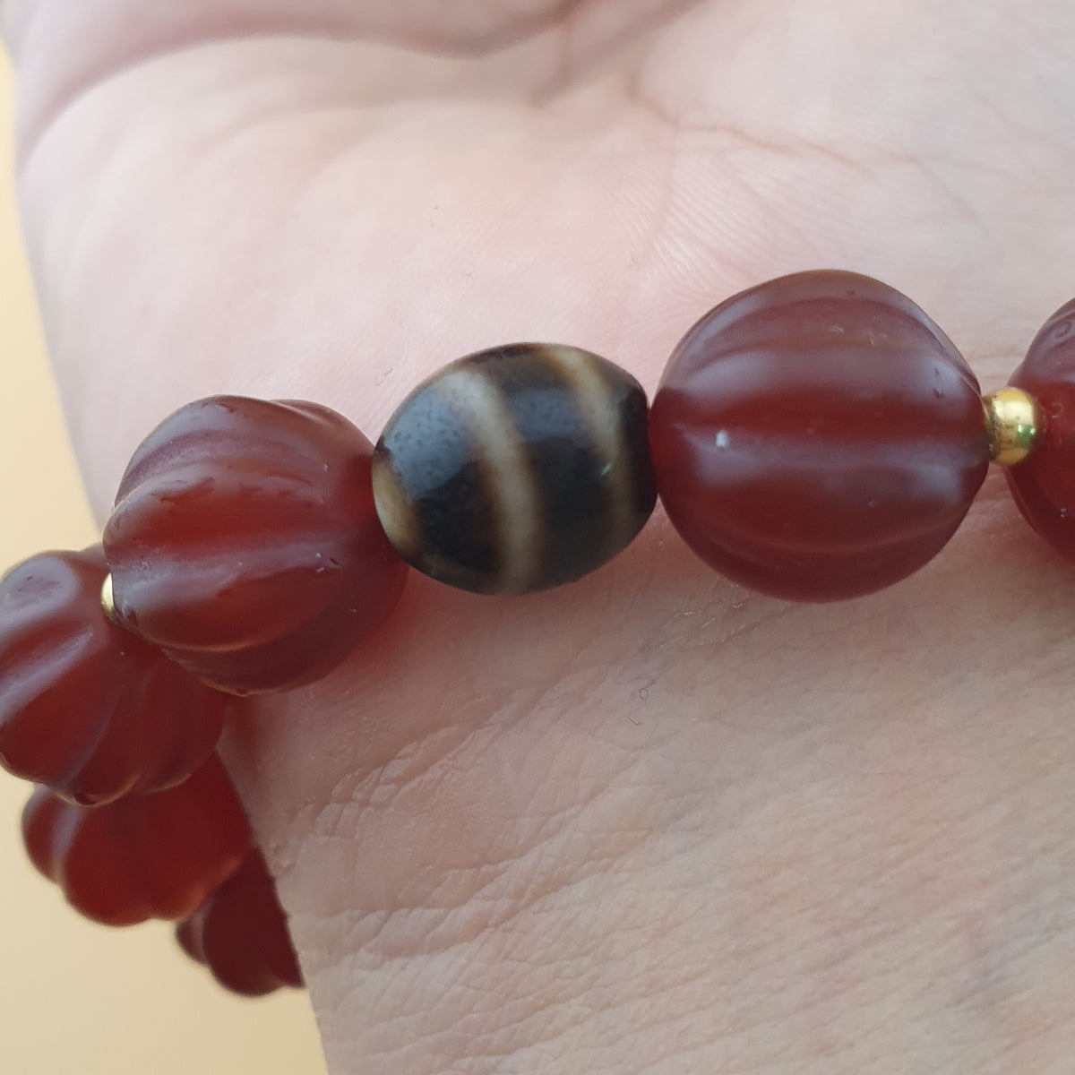 Vintage Melonenform Karneol-Achat mit mongolischem natürlichem Augen-Achat Armband