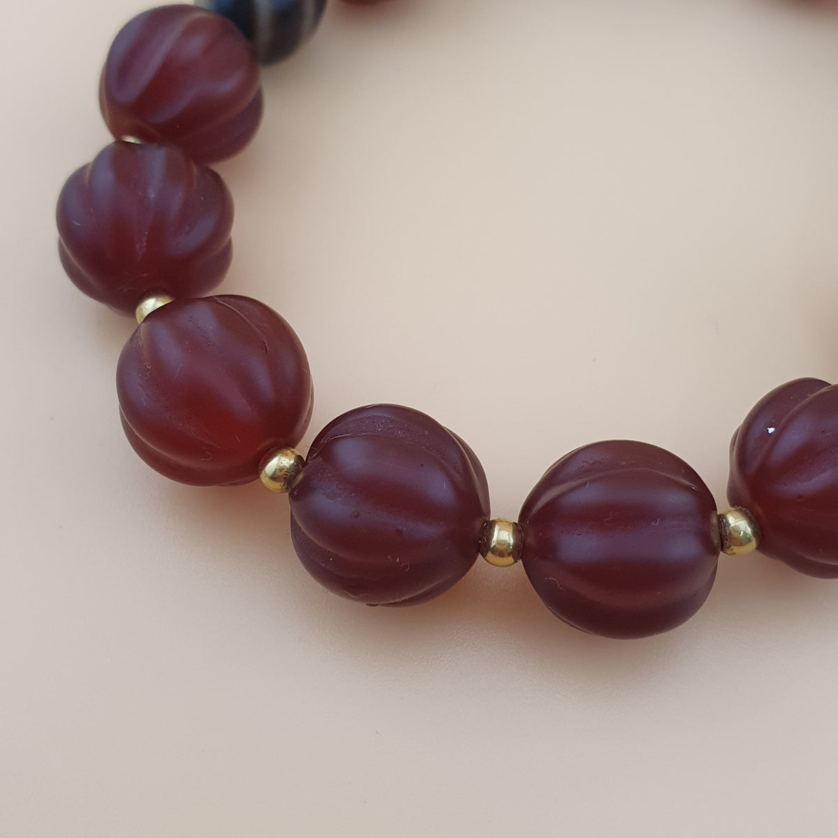 Vintage Melonenform Karneol-Achat mit mongolischem natürlichem Augen-Achat Armband