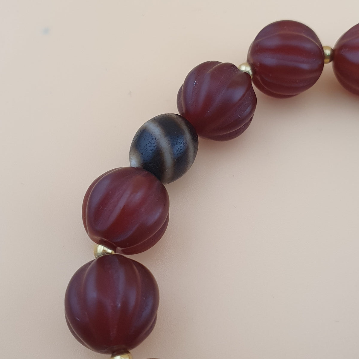 Vintage Melonenform Karneol-Achat mit mongolischem natürlichem Augen-Achat Armband