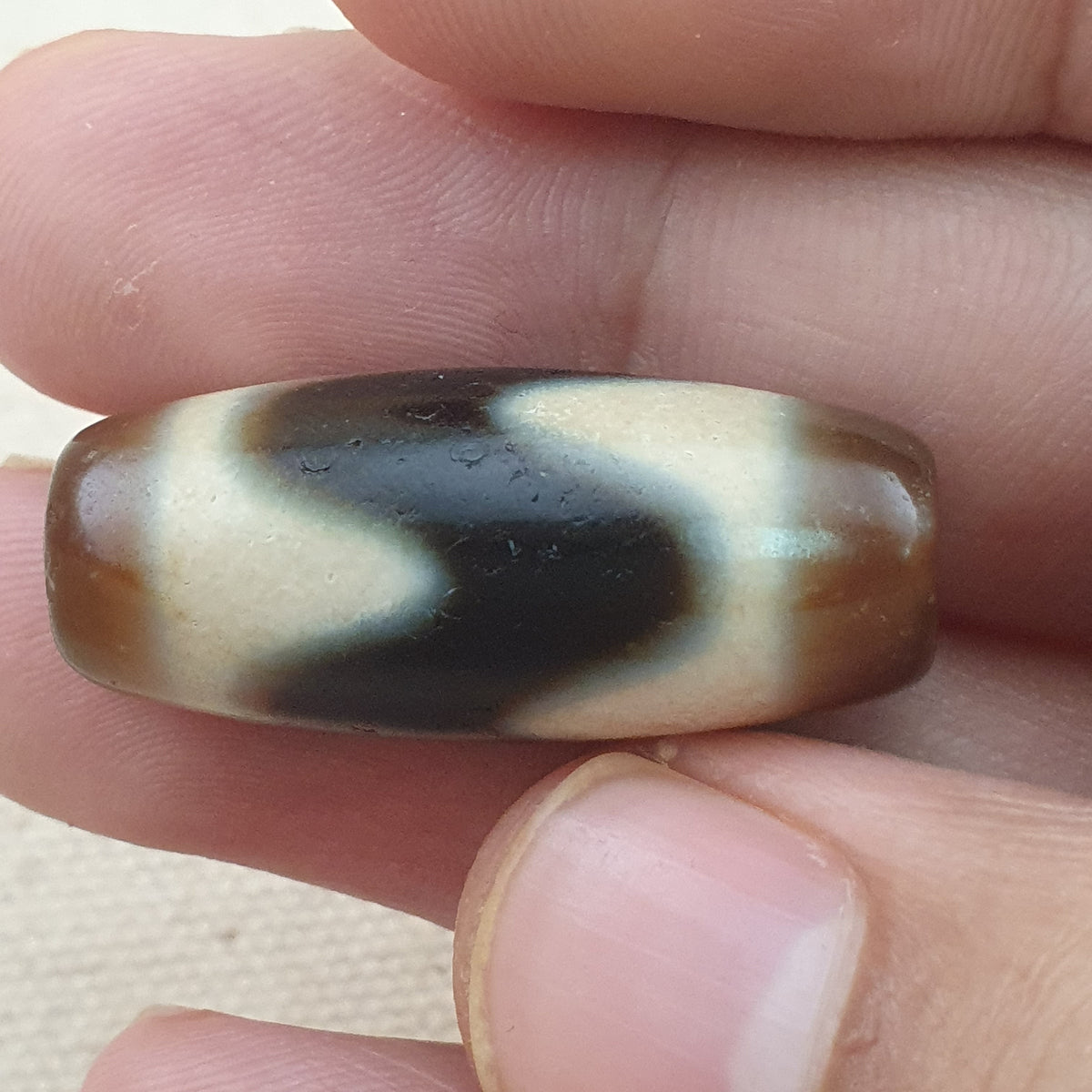Lot de 2 amulettes perles agates du Tibet/Himalaya vintage ZigZag