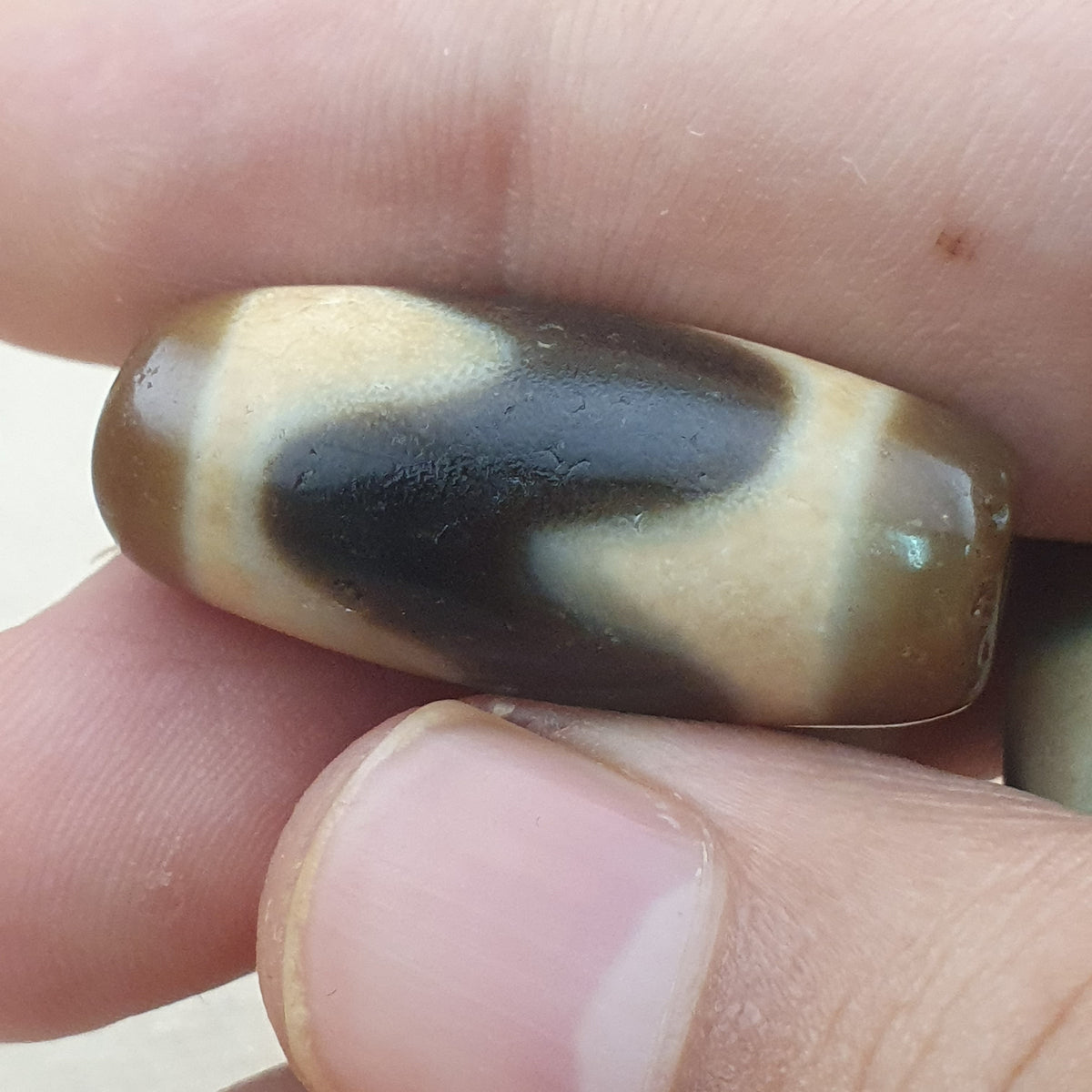 Lot de 2 amulettes perles agates du Tibet/Himalaya vintage ZigZag