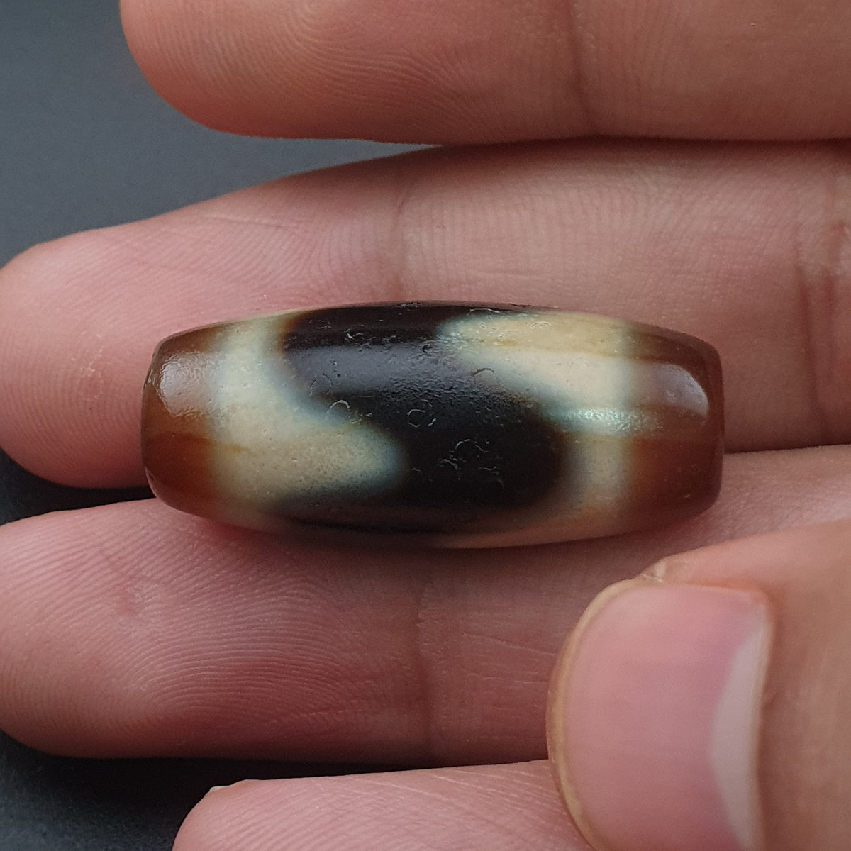 Lot de 2 amulettes perles agates du Tibet/Himalaya vintage ZigZag