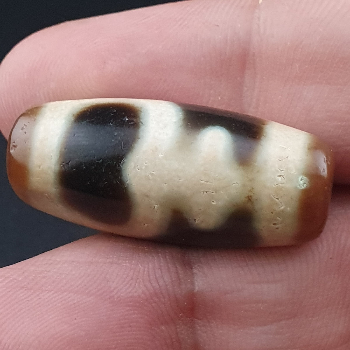 Rare Tibetan Treasure Vase Pattern Dzi Agate Bead Vintage Himalayan Amulet